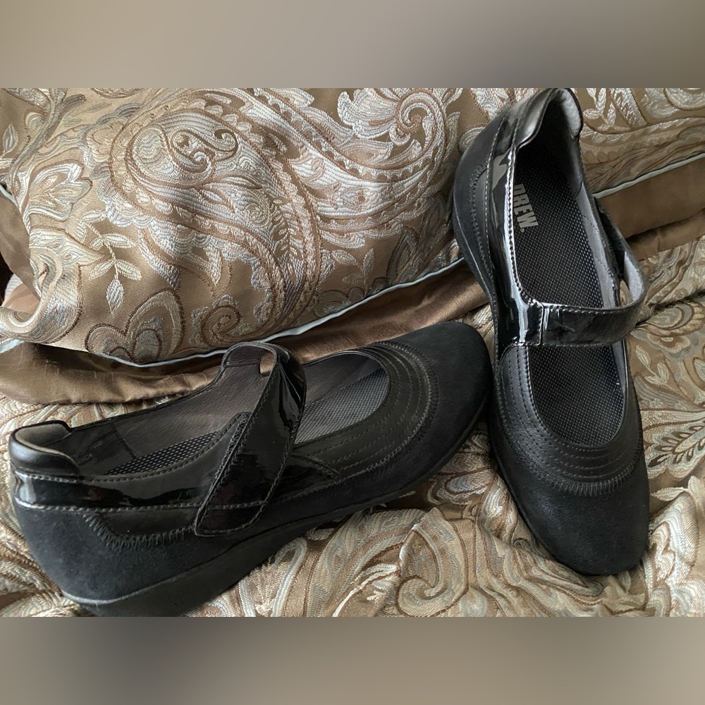 Drew Womens Shoes 9.5 M Genoa Black Leather Wedge Heel Mary Jane Dressy Casual